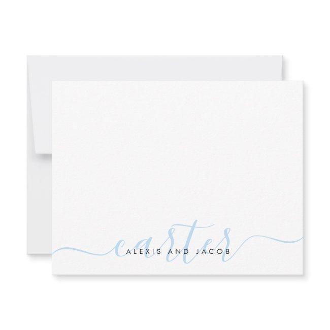 Family Name Wedding Couple Light Baby Blue Script Note Card