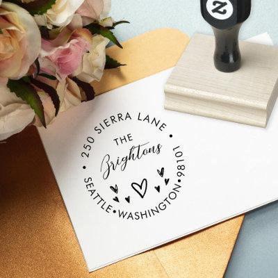 Family or Business Address Hand Drawn Hearts Rubber Stamp