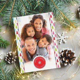FAMILY PHOTO modern christmas tree pattern bright Holiday Card