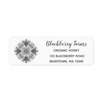 Fancy Black Bee Mandala Honey Business Label
