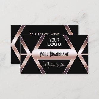 Fancy Black Geometric with Cool Rose Gold and Logo