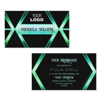 Fancy Black Shimmery Teal Pattern with Logo Modern