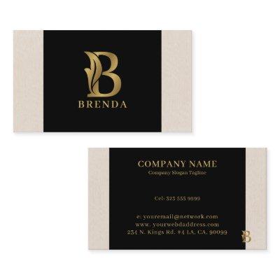 Fancy Gold Letter B Monogram On black and linen