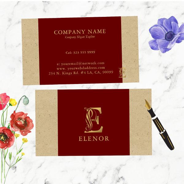 Fancy Gold Letter  E Monogram On Red and Cardboard