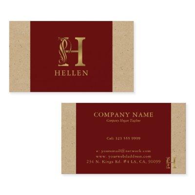 Fancy Gold Letter H Monogram On Red and Cardboard