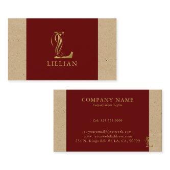 Fancy Gold Letter L Monogram On Red and Cardboard