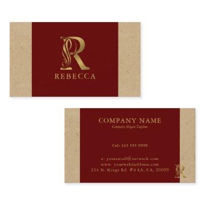 Fancy Gold Letter R Monogram On Red and Cardboard