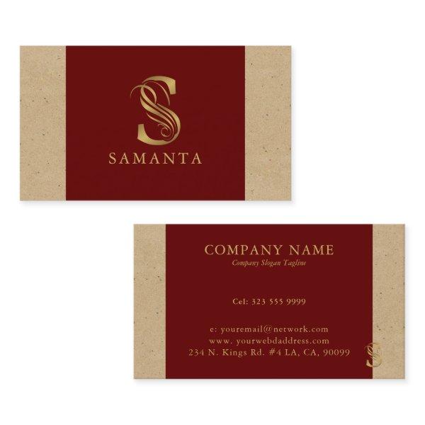 Fancy Gold Letter S Monogram On Red and Cardboard