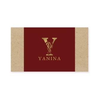 Fancy Gold Letter Y On Red and Beige Linen