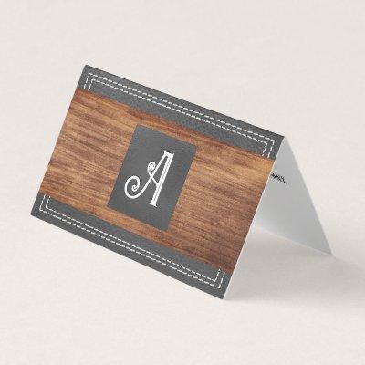Fancy Monogram | Double Stitched Leather | Wood  B