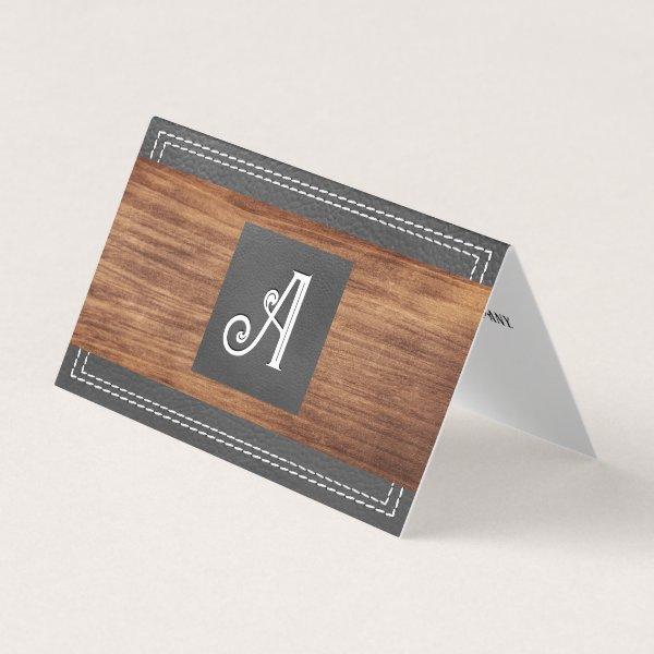 Fancy Monogram | Double Stitched Leather | Wood  B