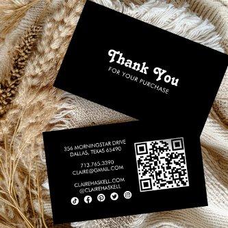 Fancy Script Chic B&W Order Thank You Minimal QR