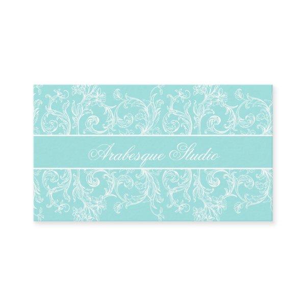 Fancy Scrollwork White on Blue