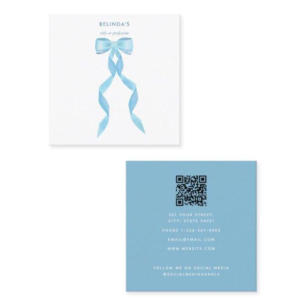 Fancy Watercolor Blue Bow QR Code Social Media Square