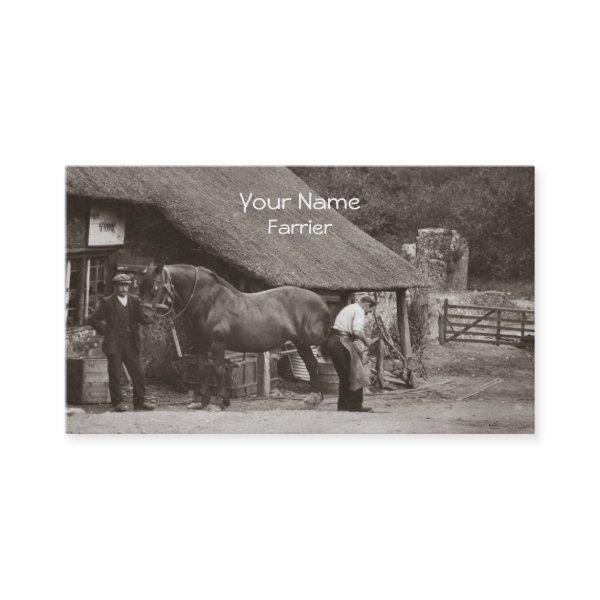 Farrier shoeing a horse