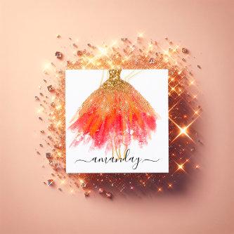 Fashion Designer Glitter Dress Logo QR Red Gold Square