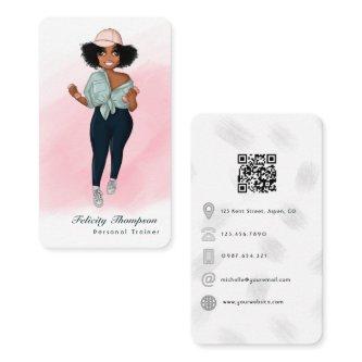 Fashionable Afro Fitness Instructor Girl QR Code