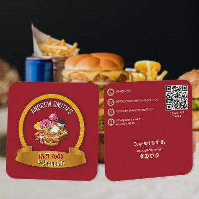 Fast Food Company Restaurant Custom Logo | QR Code Square