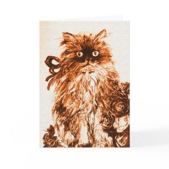 FATHER'S DAY KITTEN WITH BROWN WHITE  ROSES CARD