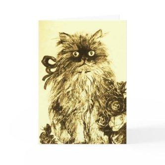 FATHER'S DAY KITTEN WITH GREEN WHITE  ROSES CARD