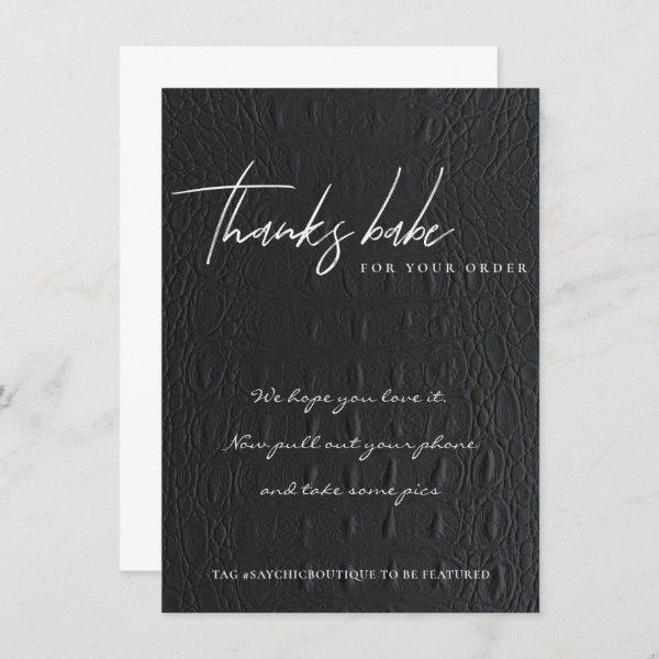 FAUX BLACK LEATHER CORPORATE BUSINESS LOGO THANK YOU CARD