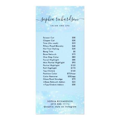 Faux Blue Iridescent | Salon Price List Services Rack Card
