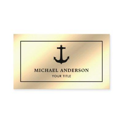 Faux Cream Gold Foil Black Nautical Anchor