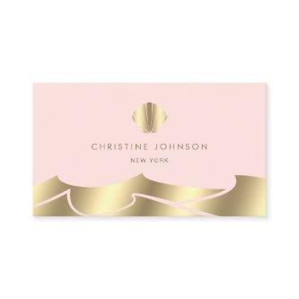 faux foil waves golden seashell on pink
