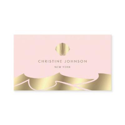 faux foil waves golden seashell on pink