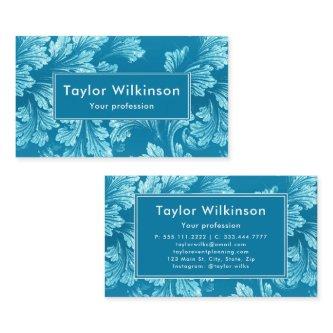 Faux Glitter Elegant Floral Leaves on Blue