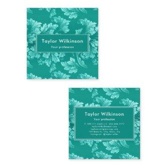 Faux Glitter Elegant Floral Leaves on Green Square