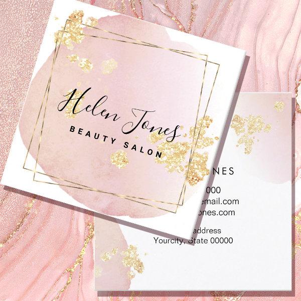FAUX gold foil and glitter on pink watercolor Square