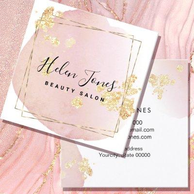 FAUX gold foil and glitter on pink watercolor Square