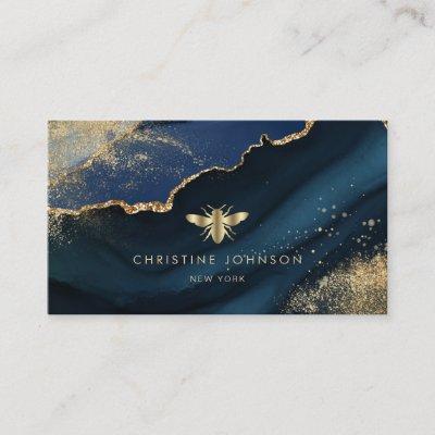 faux gold foil bee on agate background