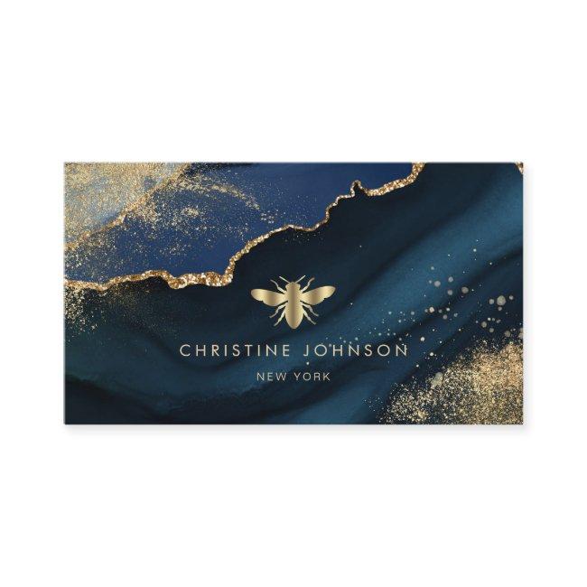 faux gold foil bee on agate background