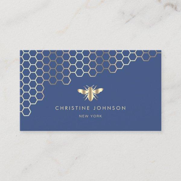 faux gold foil bee on blue