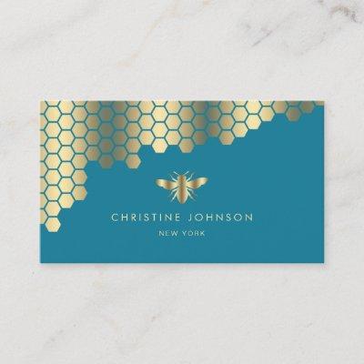 faux gold foil bee on mosaic blue