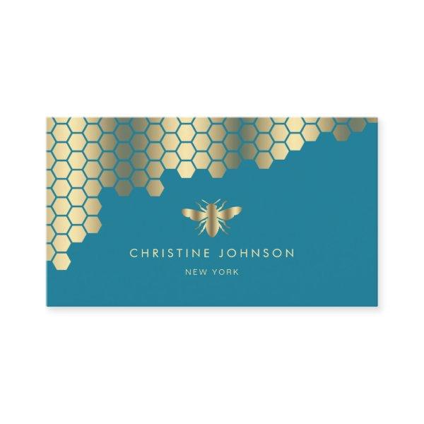 faux gold foil bee on mosaic blue