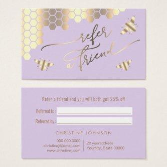 faux gold foil bees referral card