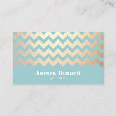 FAUX Gold Foil Chevron Pattern and Turquoise Blue