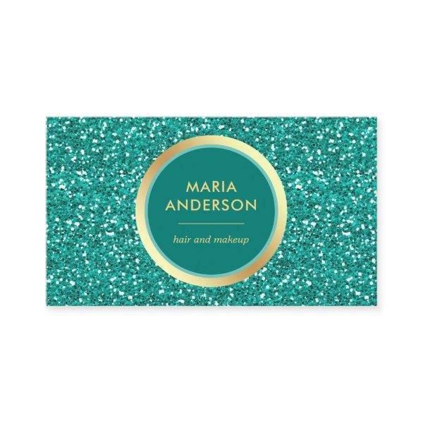 Faux Gold Foil Circle Teal Glitter Makeup Artist