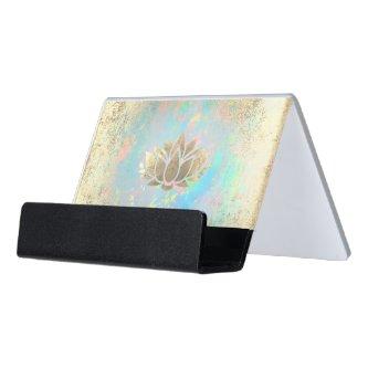 faux gold foil lotus logo desk  holder