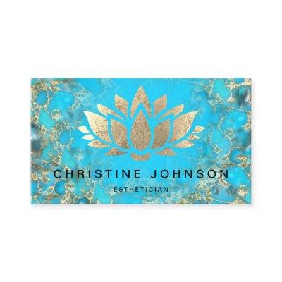 faux gold foil lotus logo un turquoise texture