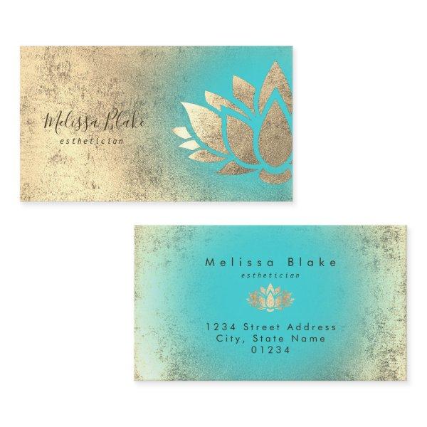 faux gold foil lotus on turquoise gradient