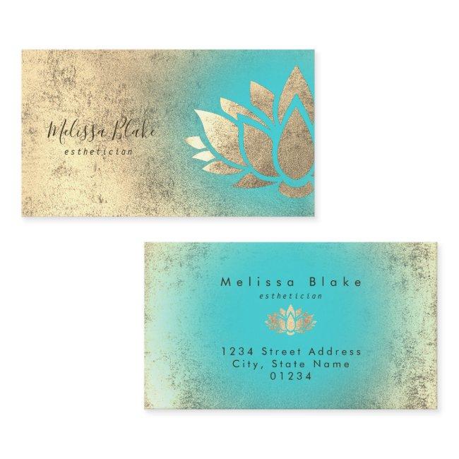 faux gold foil lotus on turquoise gradient