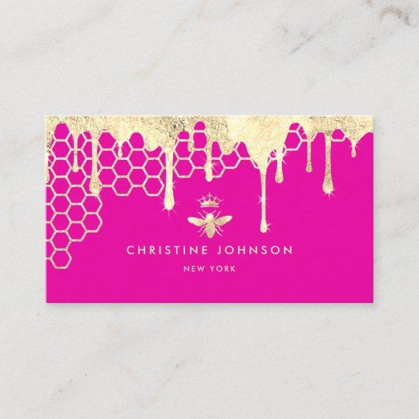 faux gold foil queen bee on neon pink