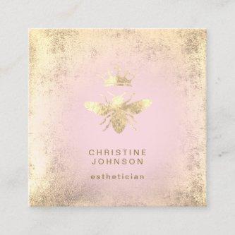 FAUX gold foil queen bee on pink Square
