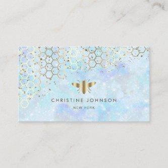 faux gold glitter bee on blue background