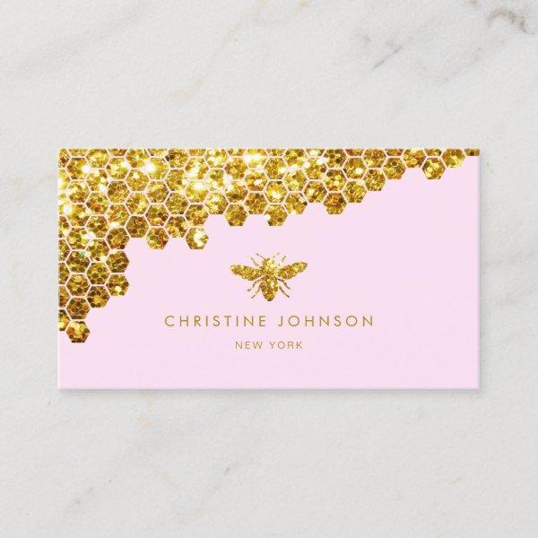 faux gold glitter bee on pink background