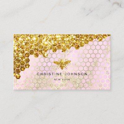 faux gold glitter bee on pink design